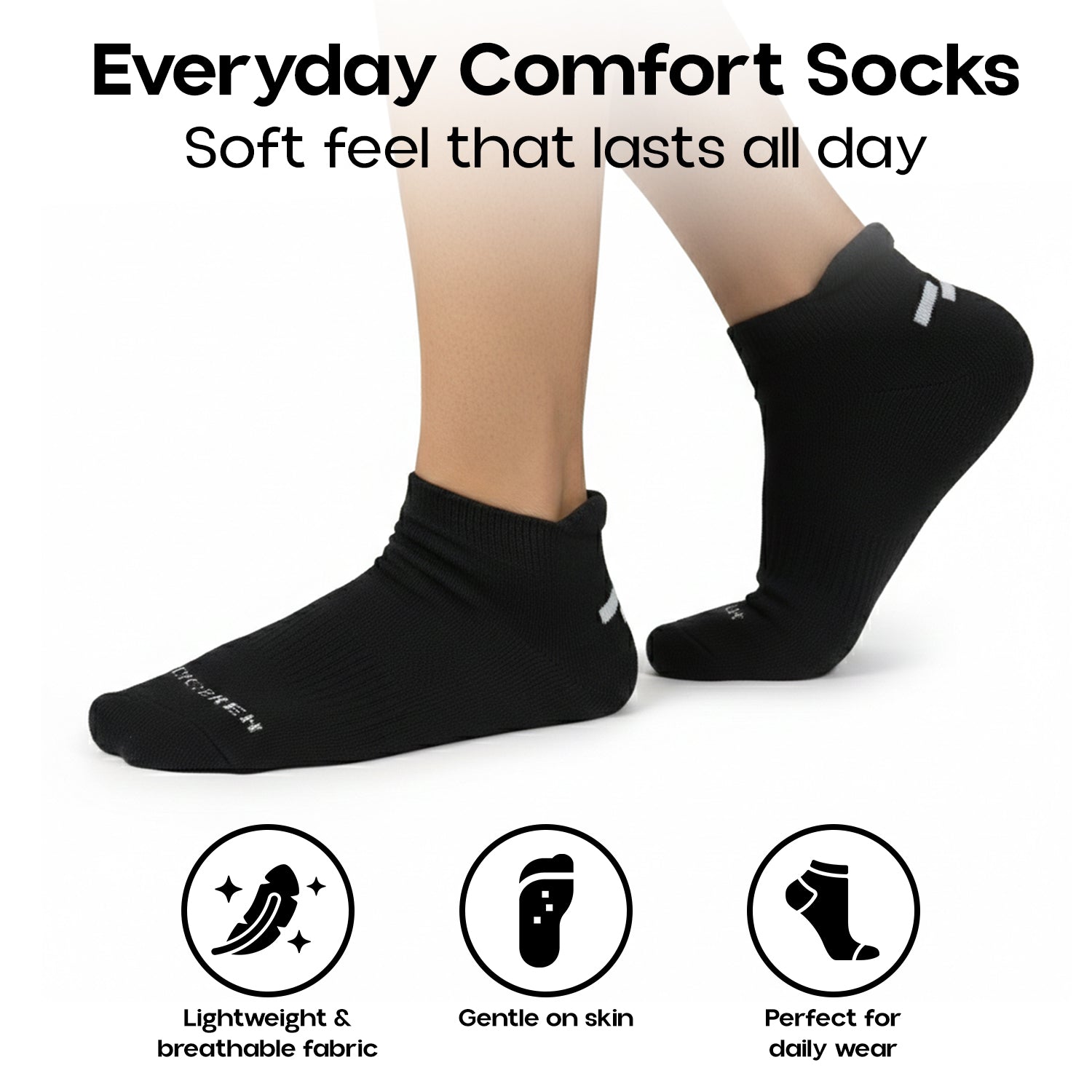Envomen Sports Ankle Terry Socks – Black | Cushioned | Breathable | No-Slip Fit
