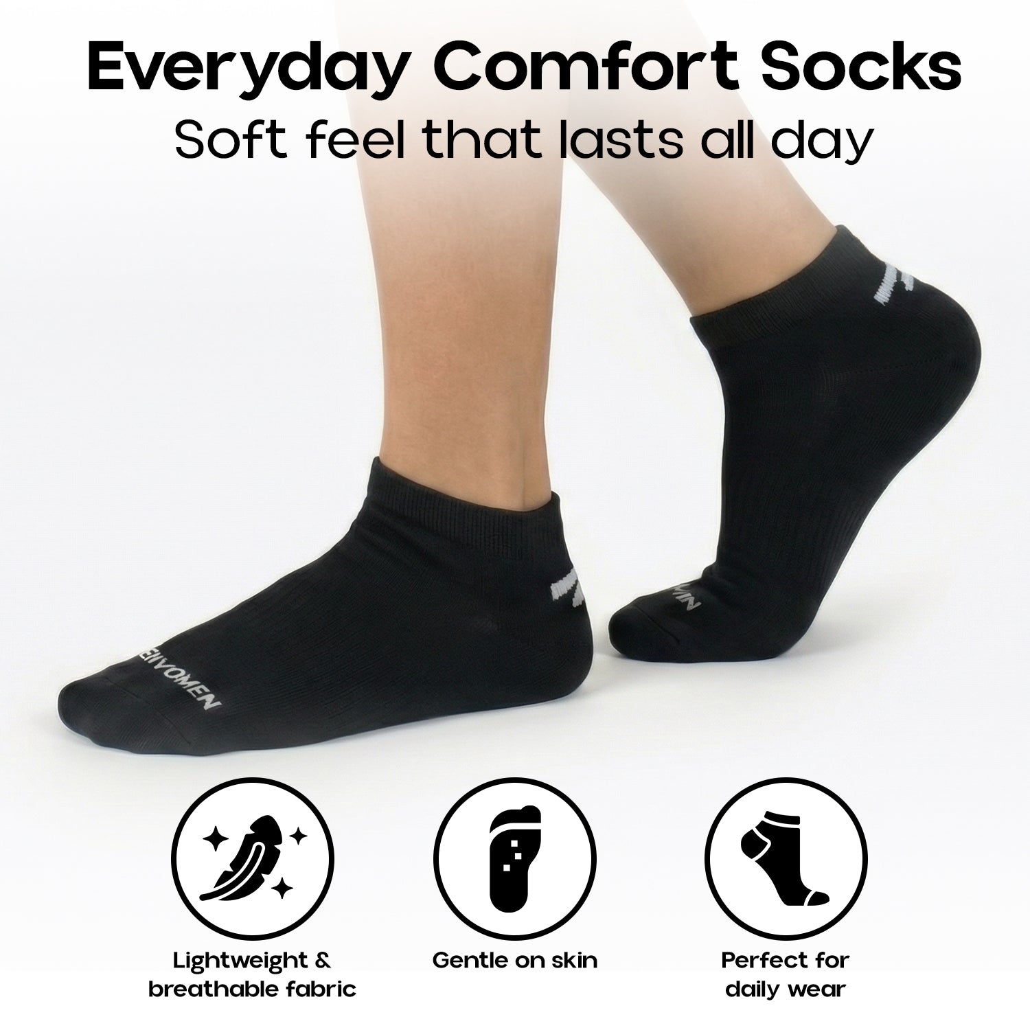 Envomen Casual Sneaker Socks – Black | Lightweight | Breathable | Everyday Comfort