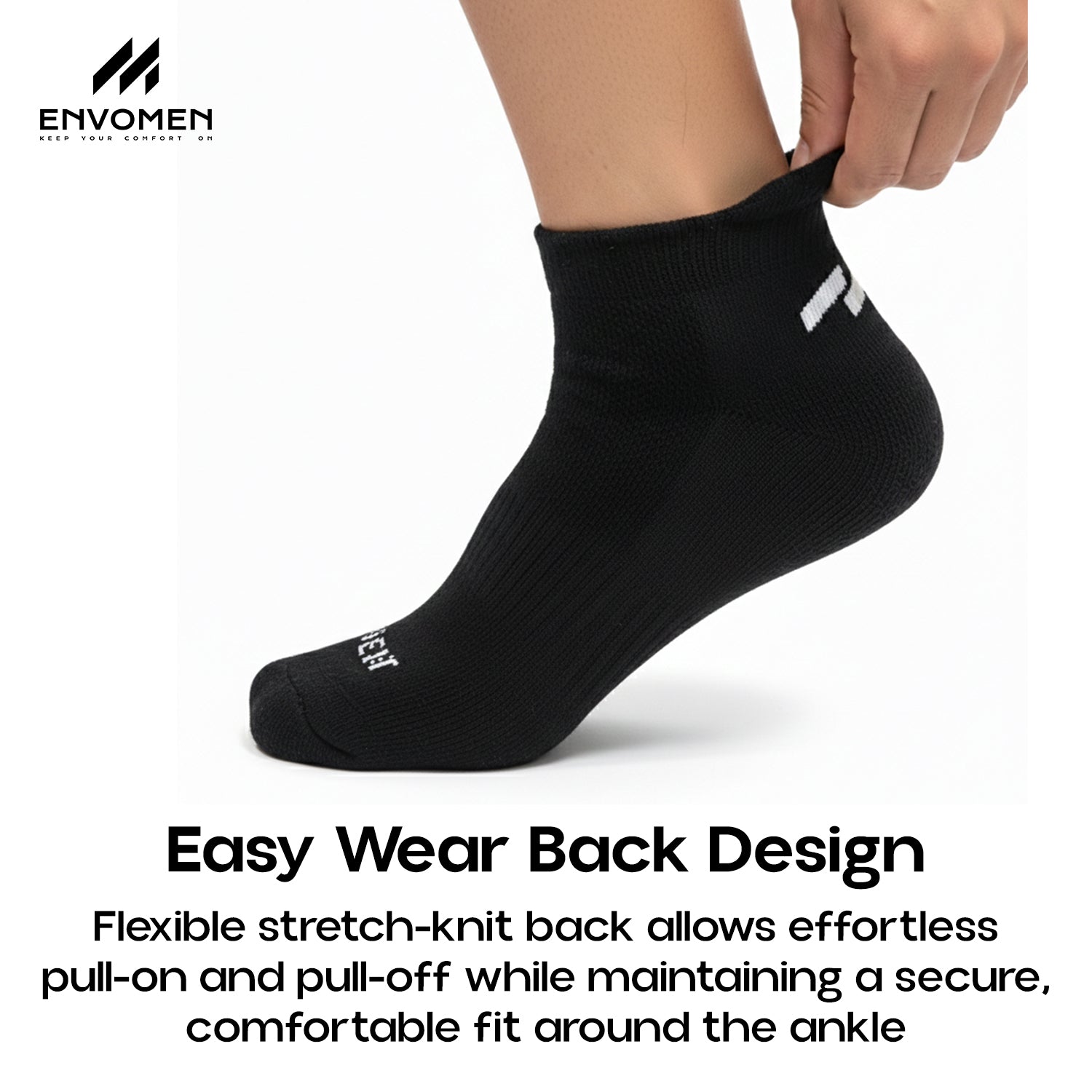 Envomen Sports Ankle Terry Socks – Black | Cushioned | Breathable | No-Slip Fit