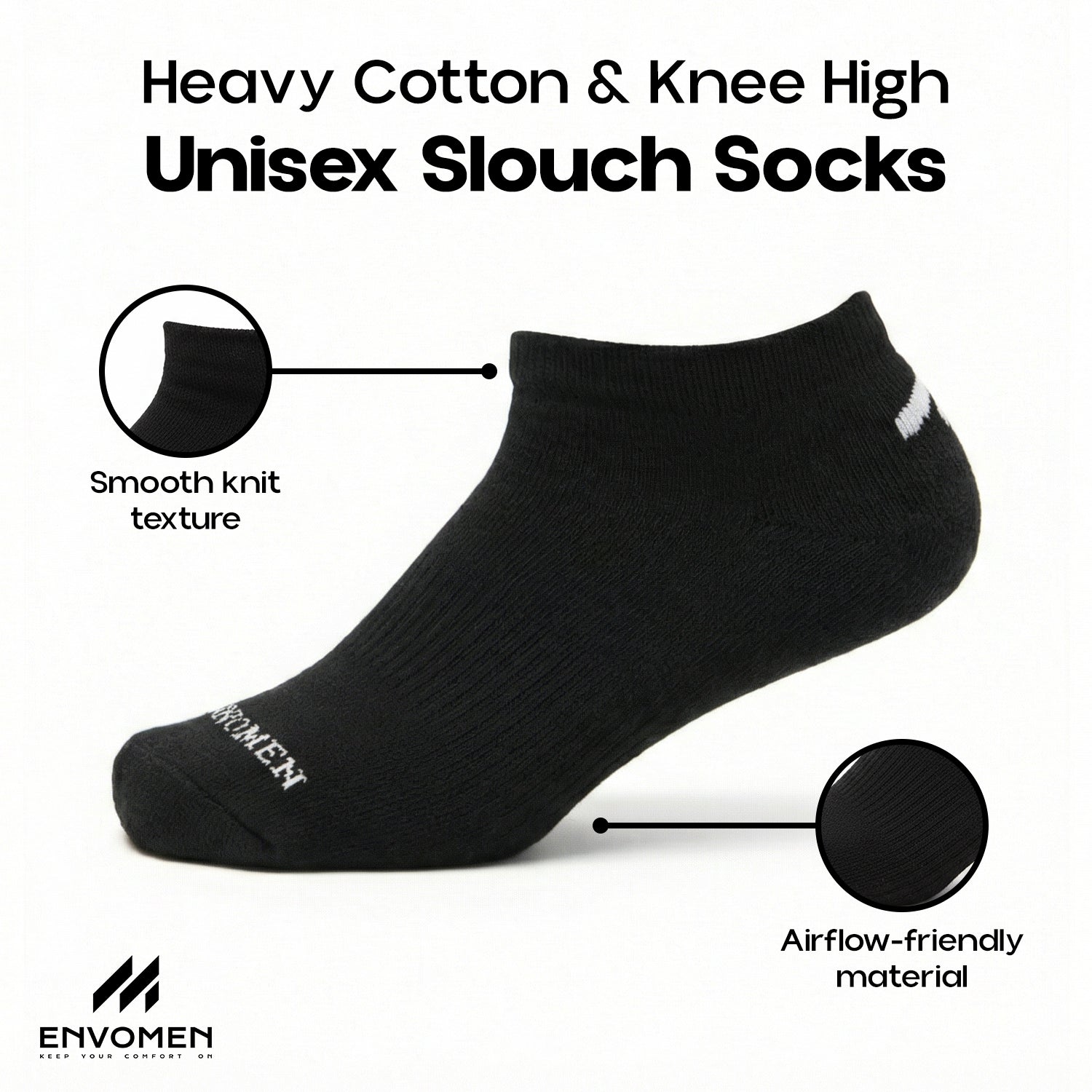 Envomen Sports Terry Socks – Black | Breathable | Cushioned Comfort