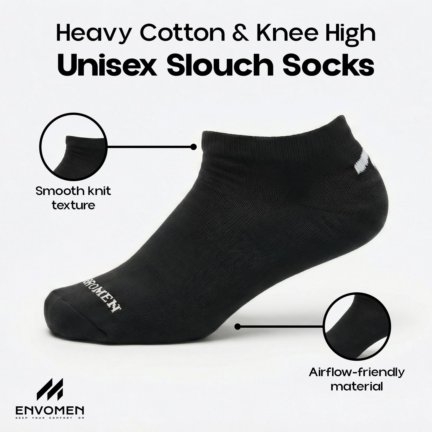 Envomen Casual Sneaker Socks – Black | Lightweight | Breathable | Everyday Comfort