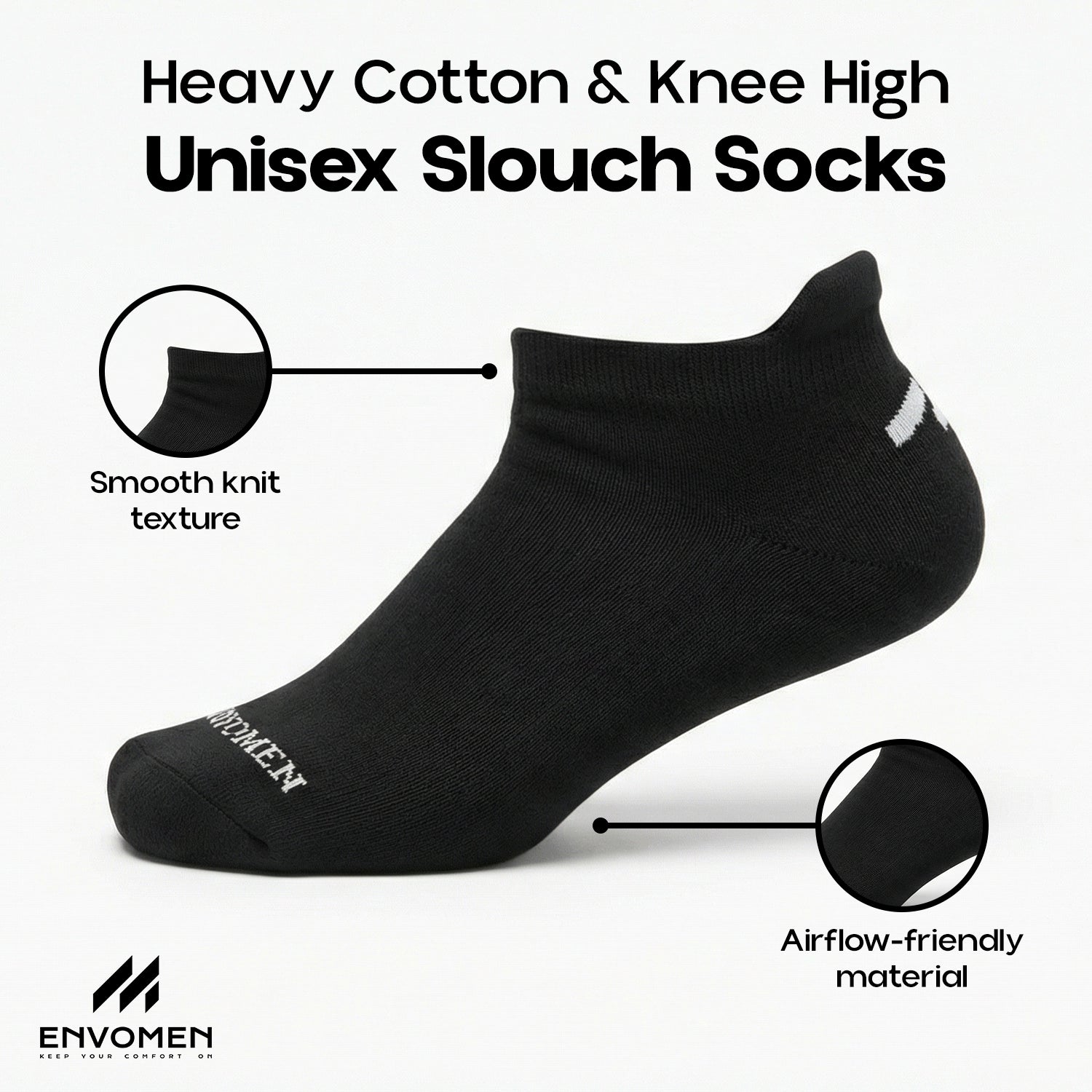 Envomen Casual Ankle Socks – Black | Lightweight | Breathable | Everyday Comfort