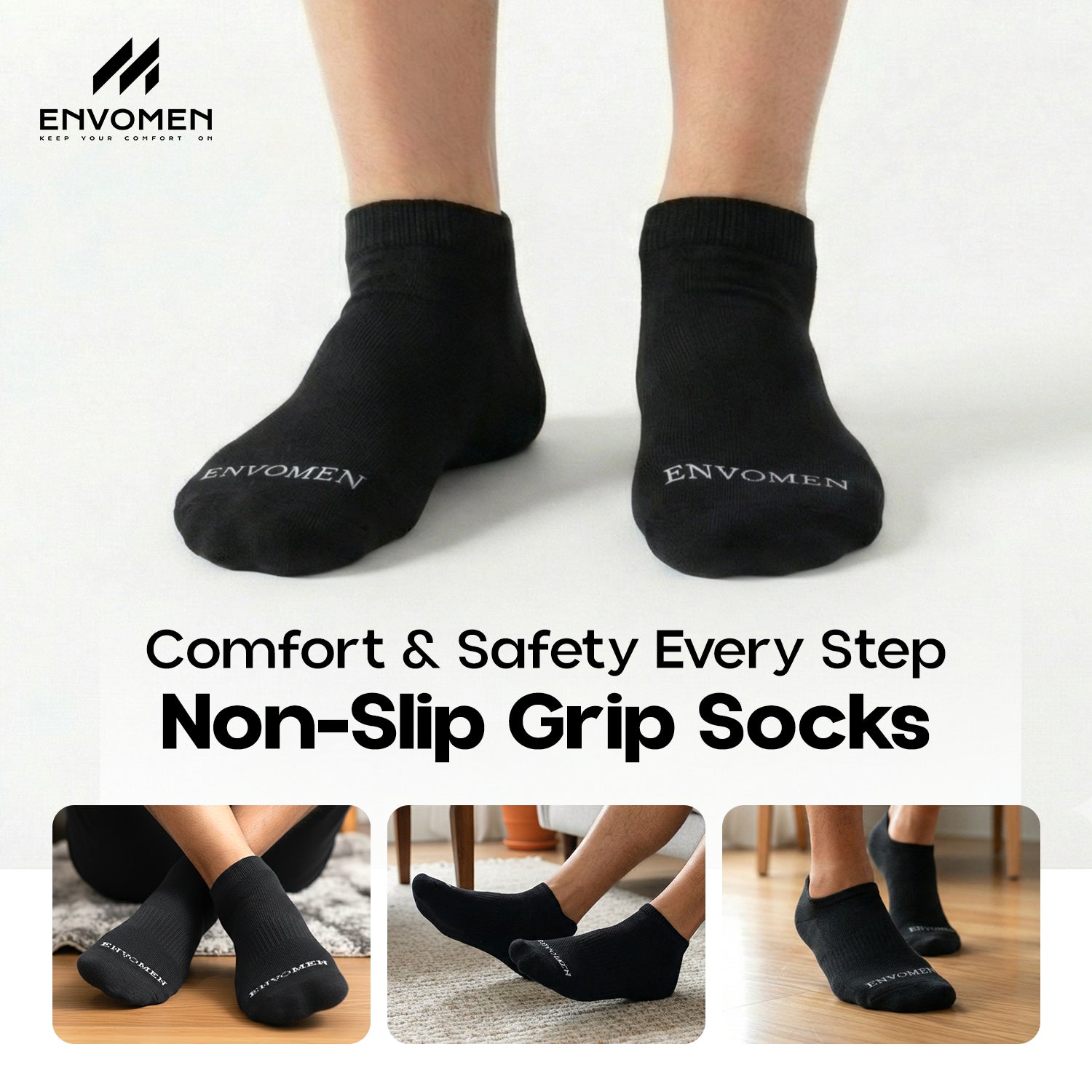 Envomen Casual Sneaker Socks – Black | Lightweight | Breathable | Everyday Comfort