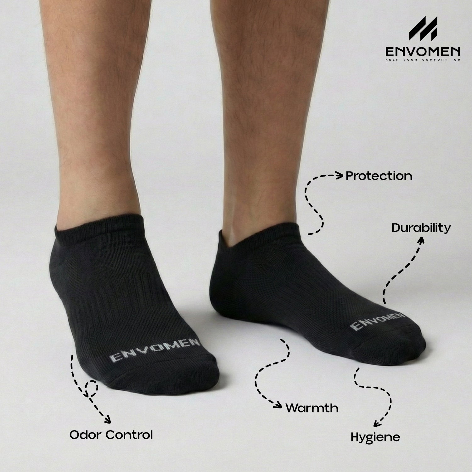 Envomen Sports Terry Socks – Black | Breathable | Cushioned Comfort