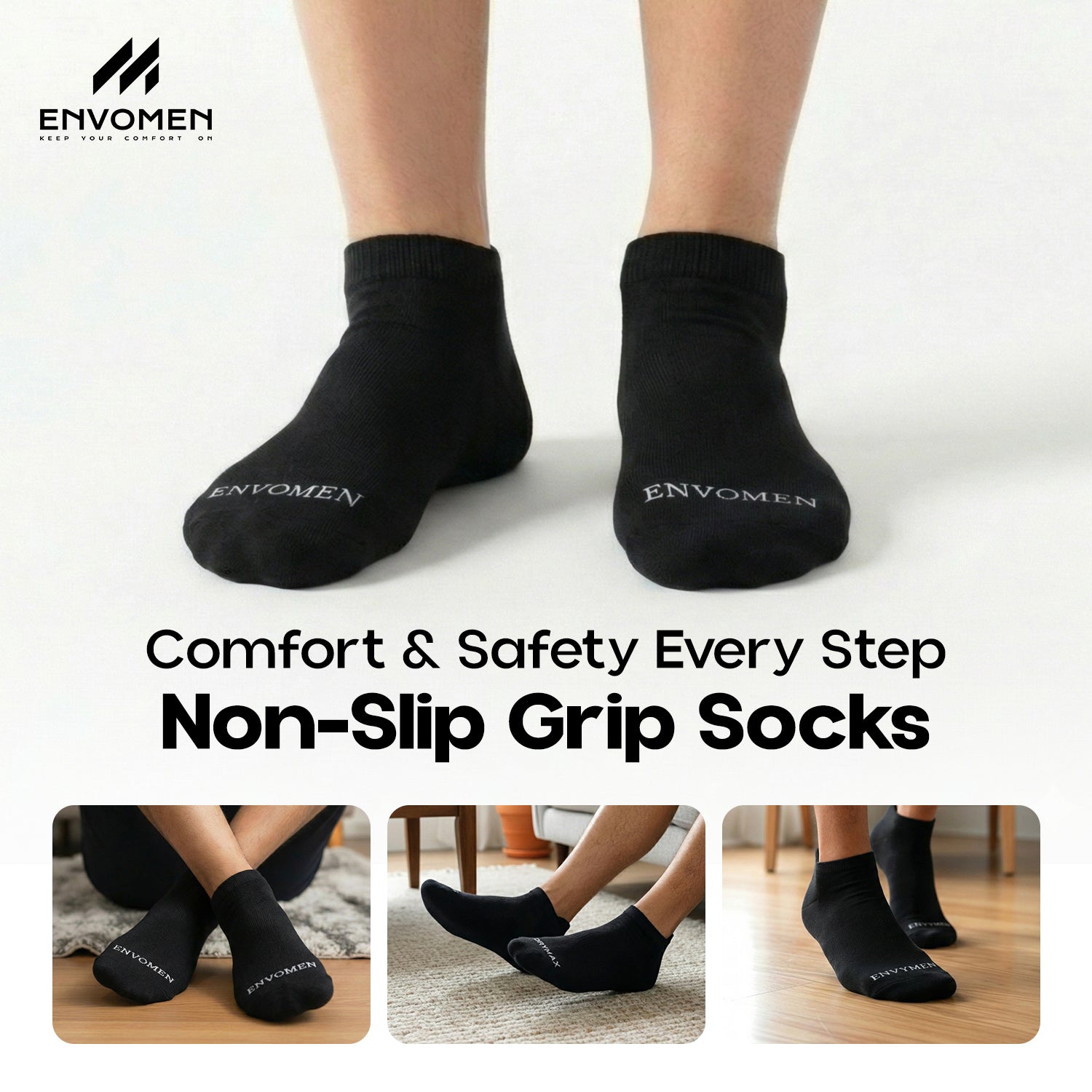 Envomen Casual Ankle Socks – Black | Lightweight | Breathable | Everyday Comfort