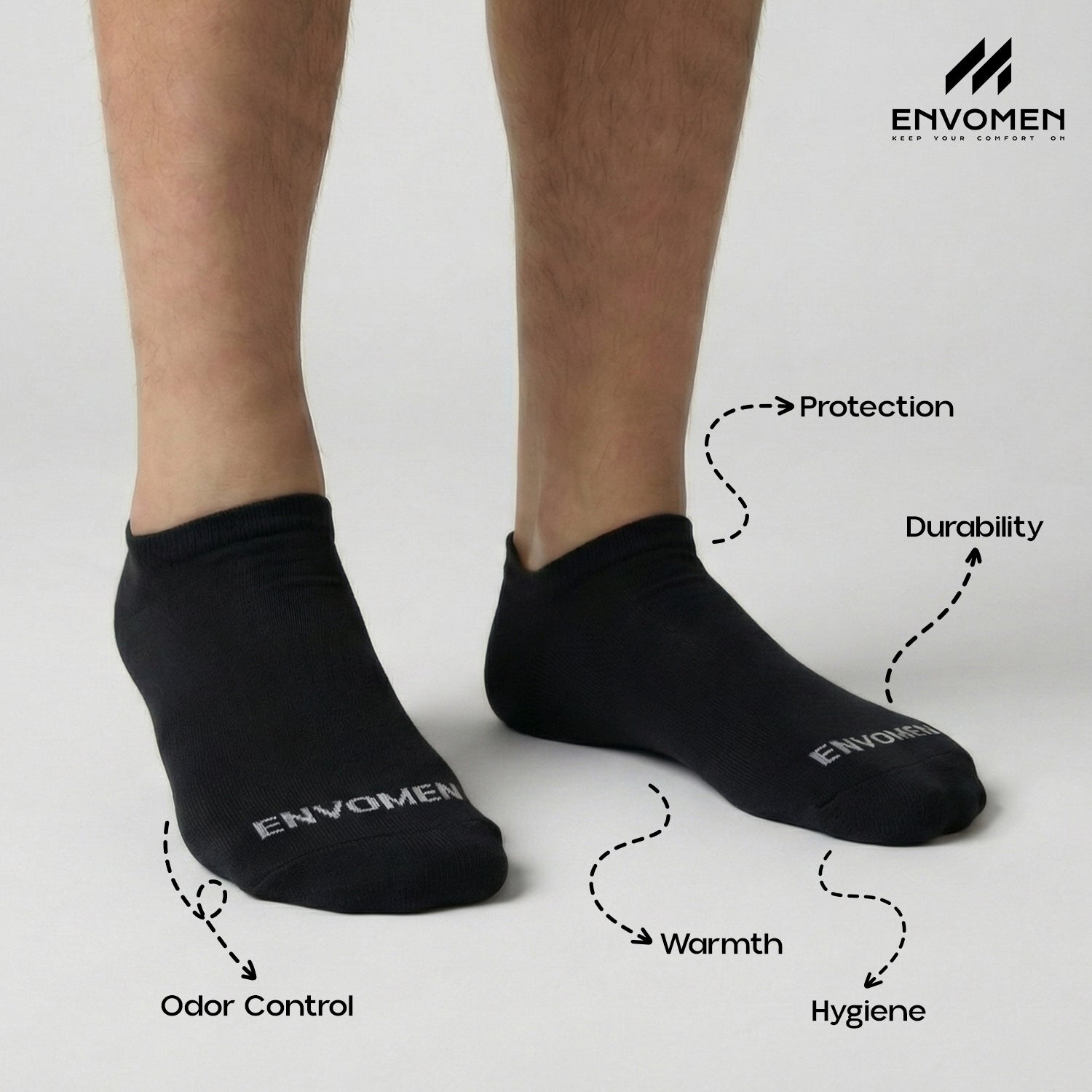 Envomen Casual Sneaker Socks – Black | Lightweight | Breathable | Everyday Comfort
