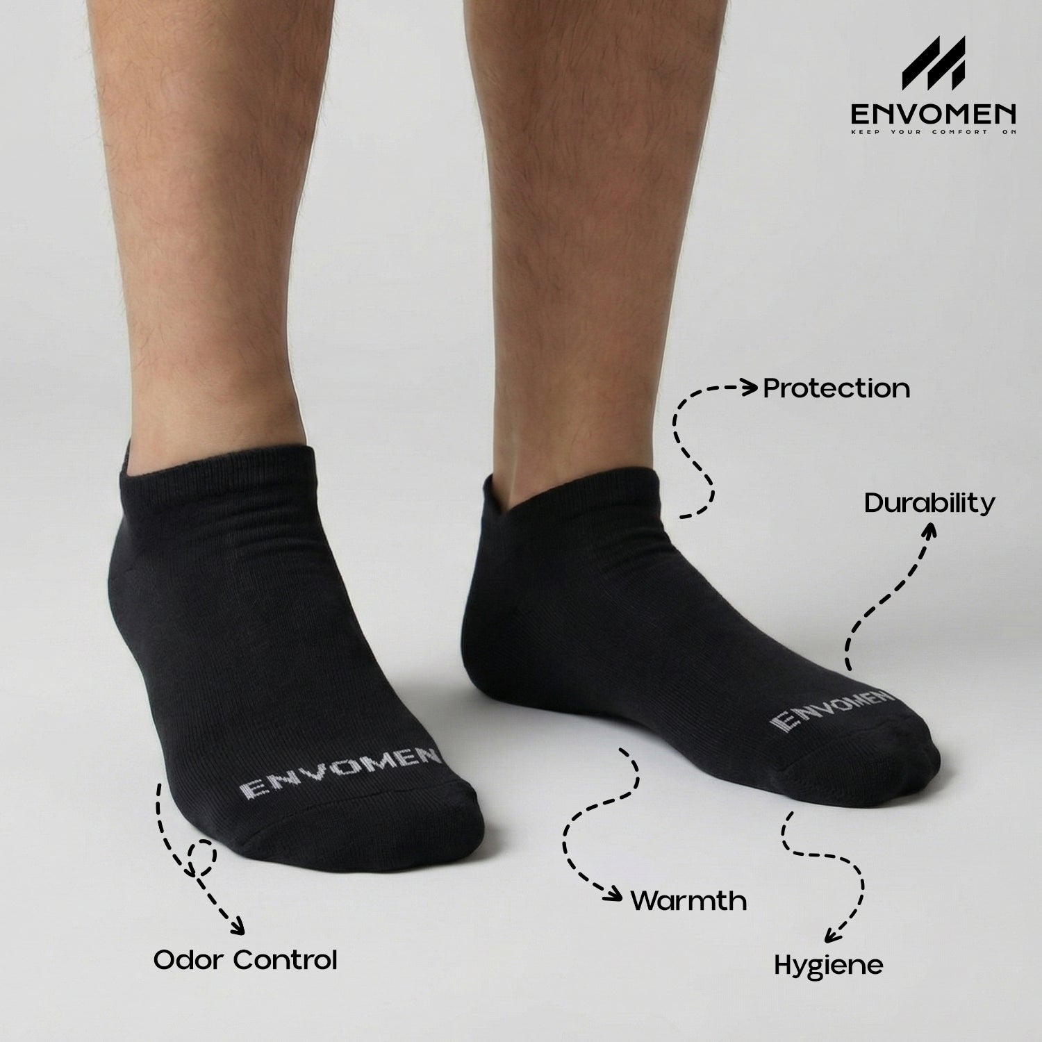 Envomen Casual Ankle Socks – Black | Lightweight | Breathable | Everyday Comfort