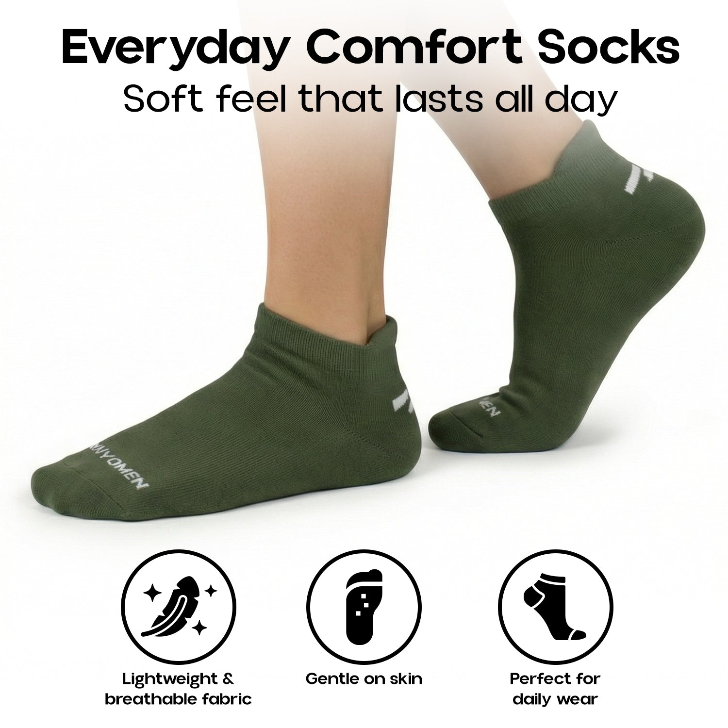 Envomen Casual Ankle Socks – Green | Lightweight | Breathable | Everyday Comfort