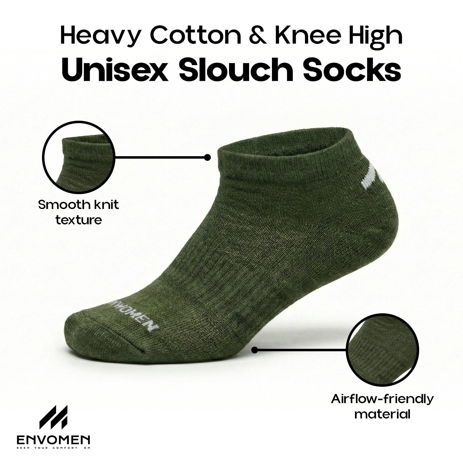 Envomen Sports Terry Socks – Army Green | Breathable | Cushioned Comfort