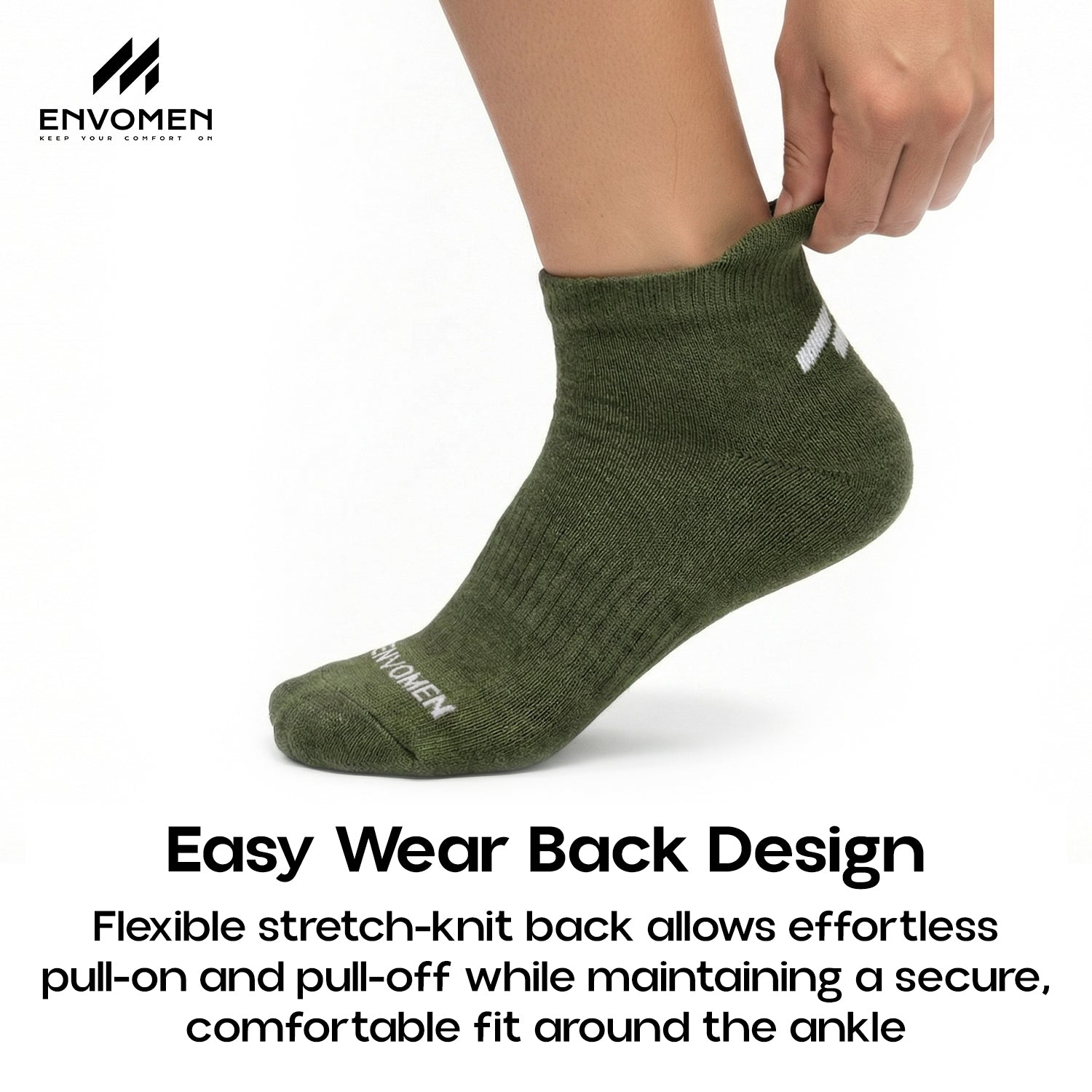 Envomen Sports Ankle Terry Socks – Green | Cushioned | Breathable | No-Slip Fit
