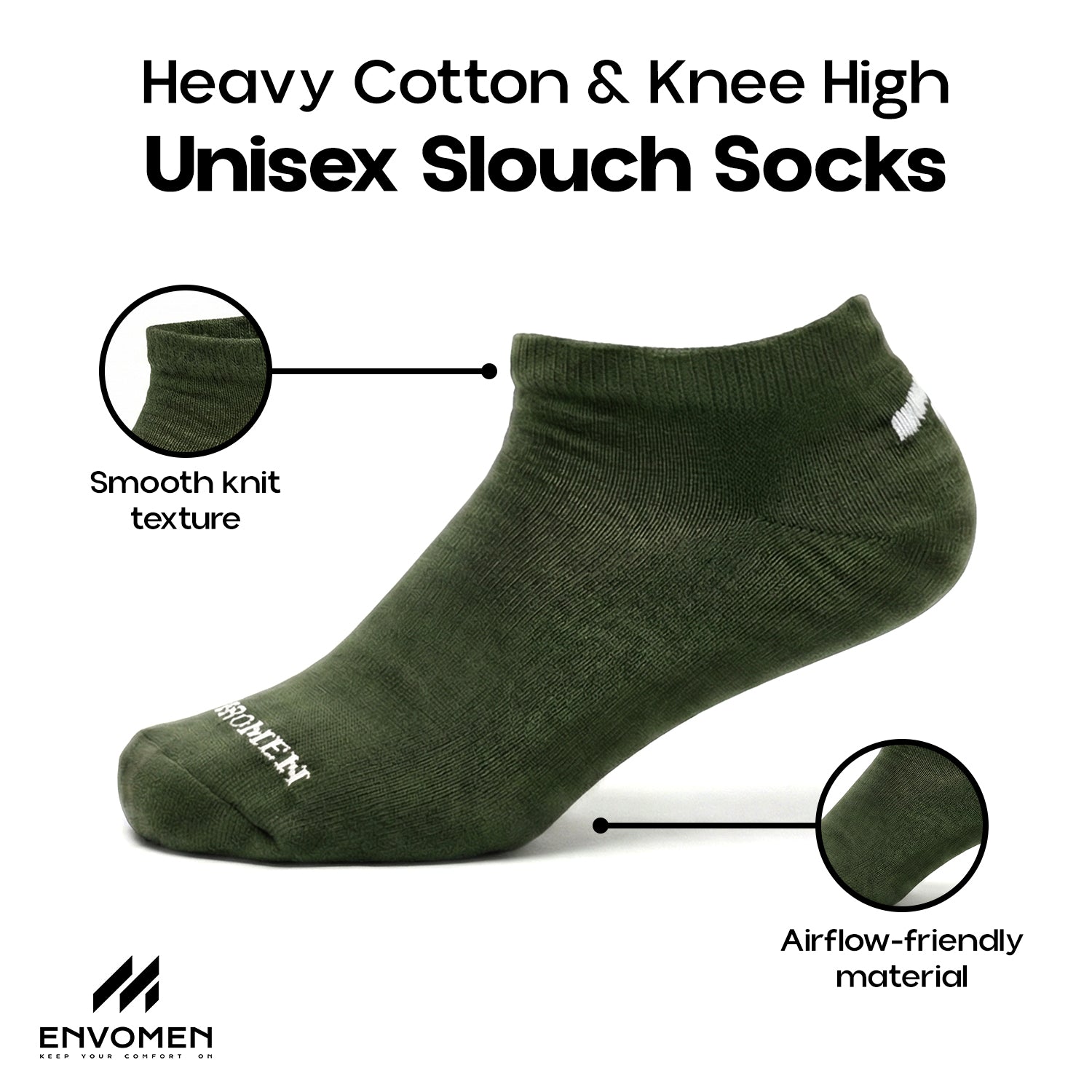 Envomen Casual Sneaker Socks – Green | Lightweight | Breathable | Everyday Comfort