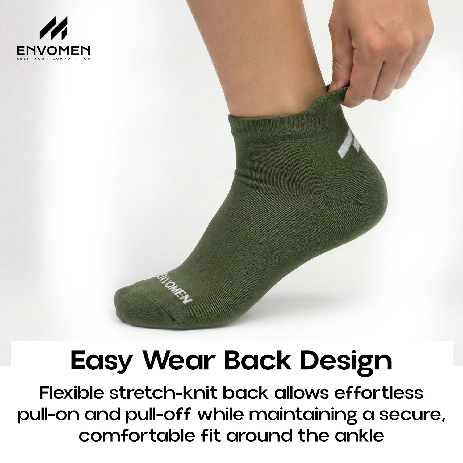 Envomen Casual Ankle Socks – Green | Lightweight | Breathable | Everyday Comfort