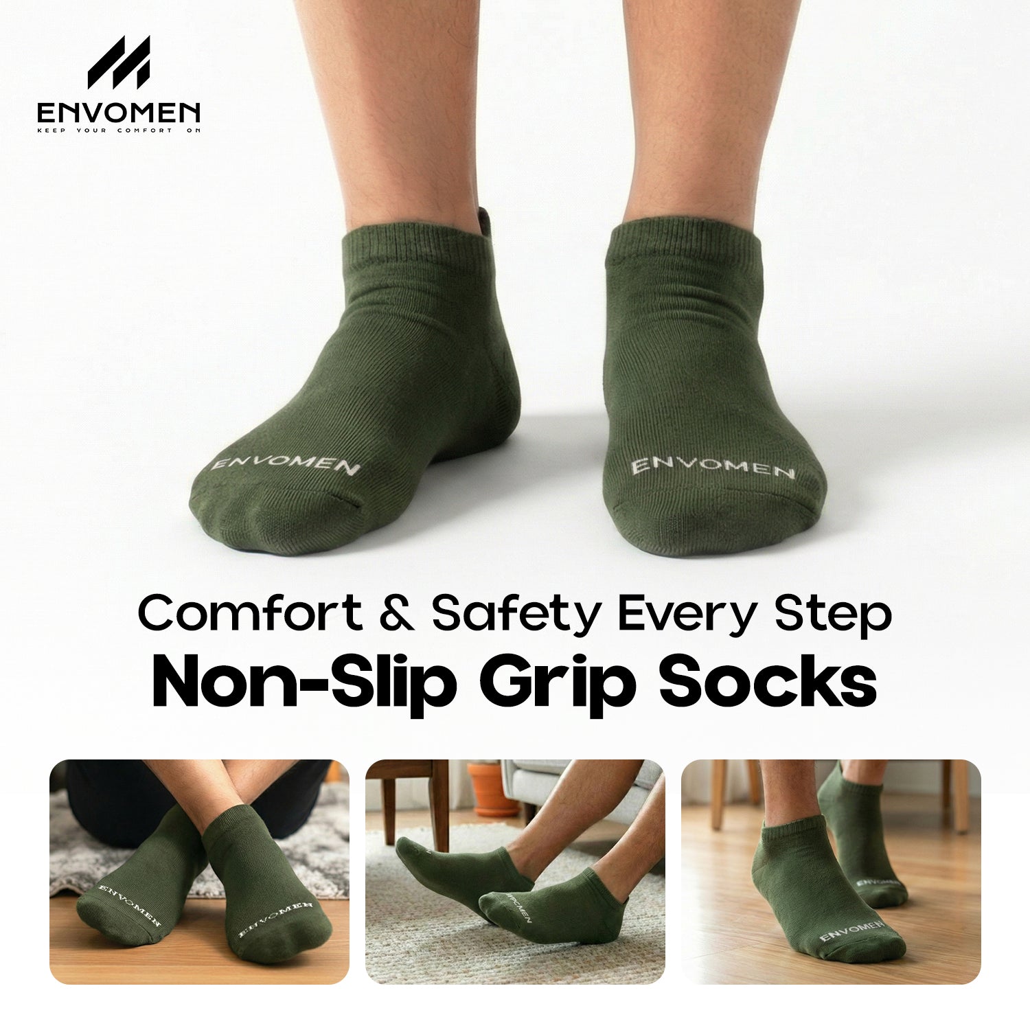 Envomen Casual Sneaker Socks – Green | Lightweight | Breathable | Everyday Comfort