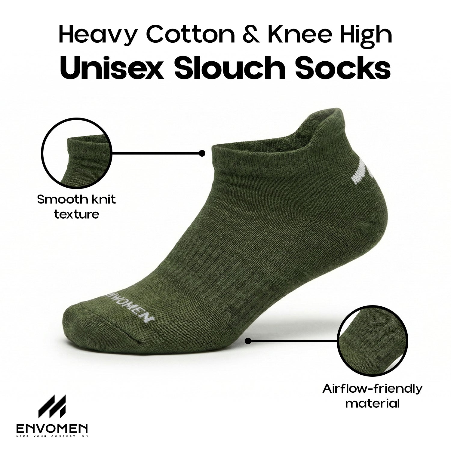 Envomen Sports Ankle Terry Socks – Green | Cushioned | Breathable | No-Slip Fit