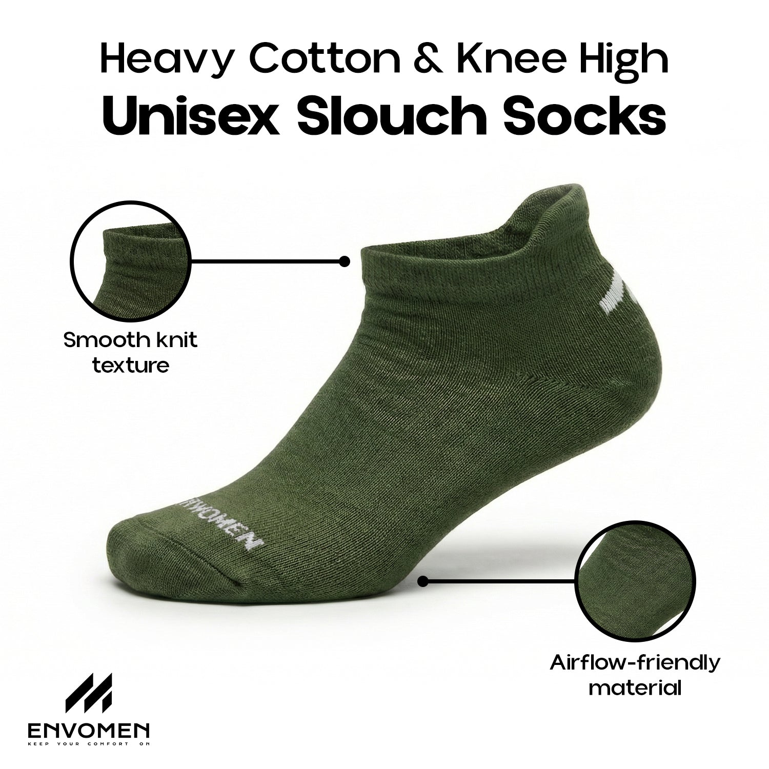 Envomen Casual Ankle Socks – Green | Lightweight | Breathable | Everyday Comfort