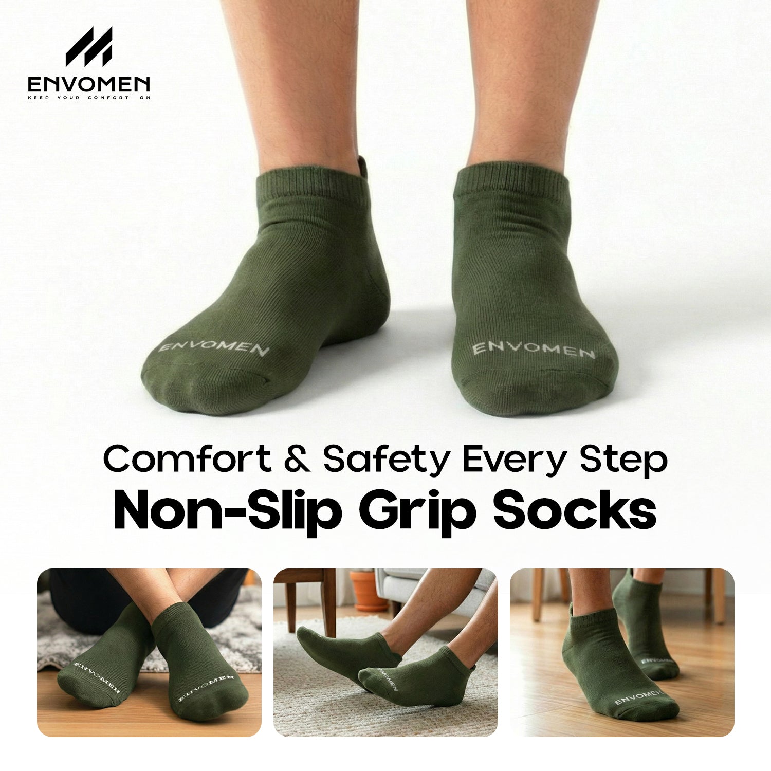 Envomen Casual Ankle Socks – Green | Lightweight | Breathable | Everyday Comfort