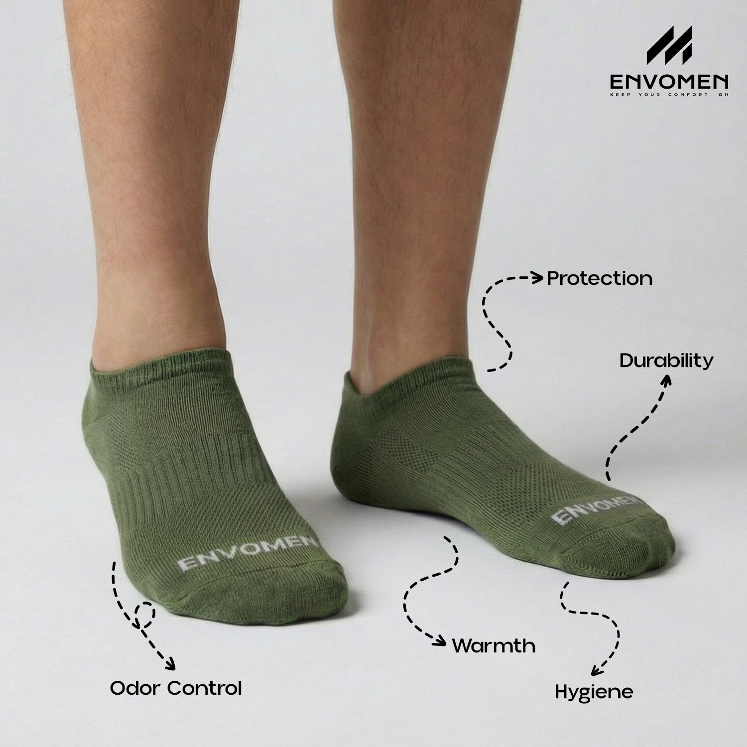 Envomen Sports Terry Socks – Army Green | Breathable | Cushioned Comfort