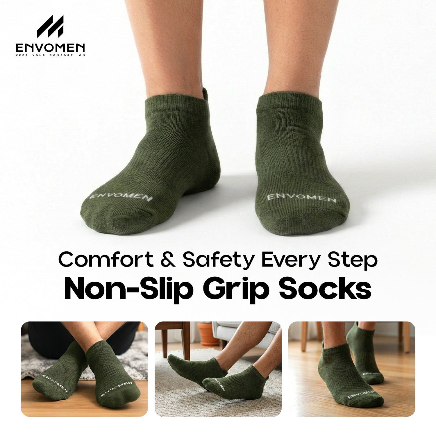Envomen Sports Ankle Terry Socks – Green | Cushioned | Breathable | No-Slip Fit