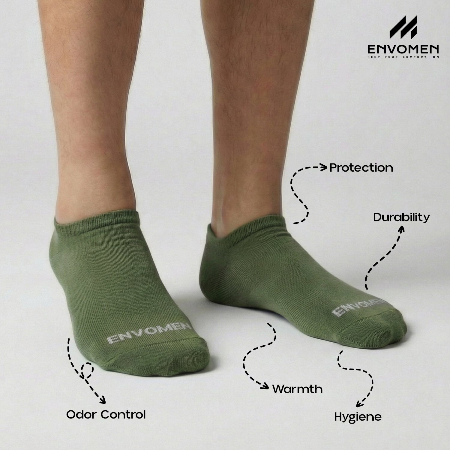 Envomen Casual Sneaker Socks – Green | Lightweight | Breathable | Everyday Comfort