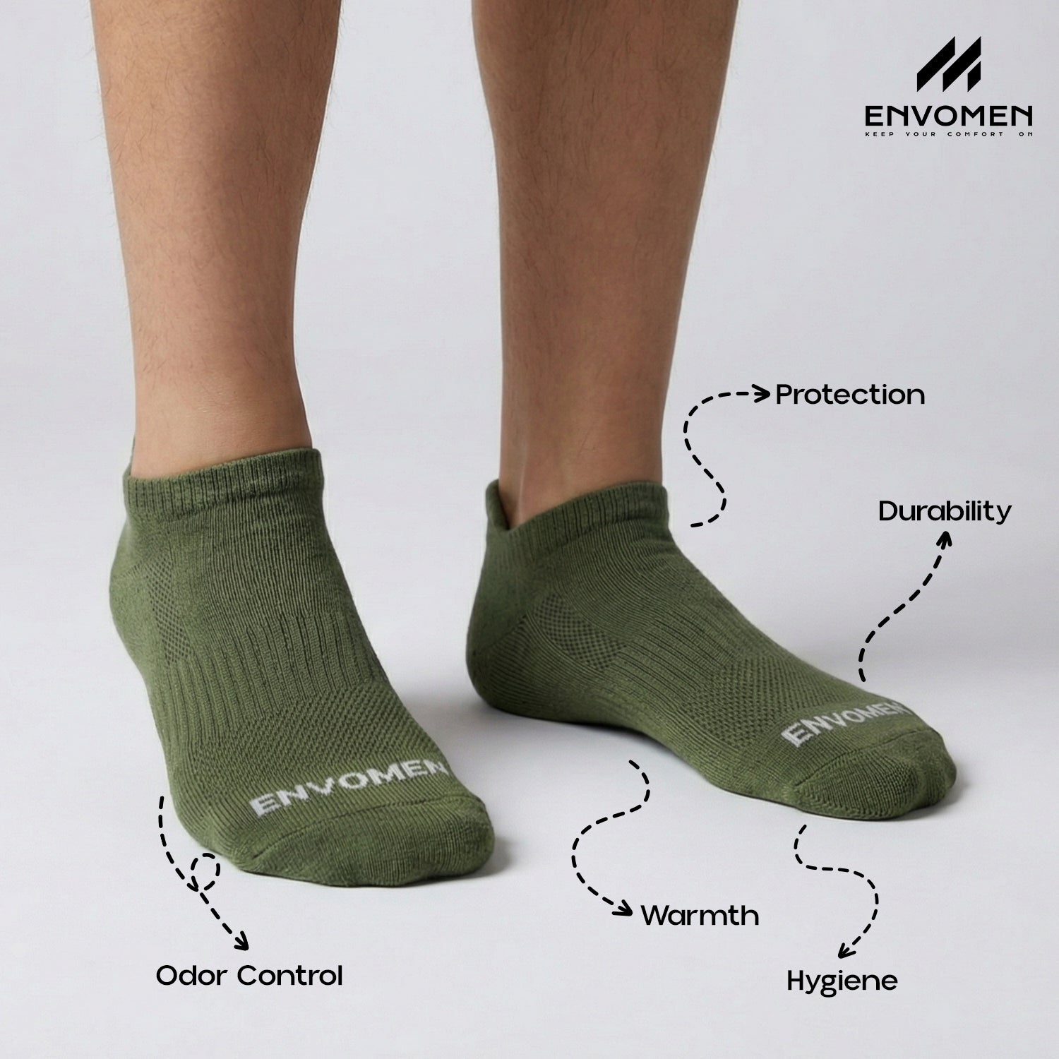 Envomen Sports Ankle Terry Socks – Green | Cushioned | Breathable | No-Slip Fit