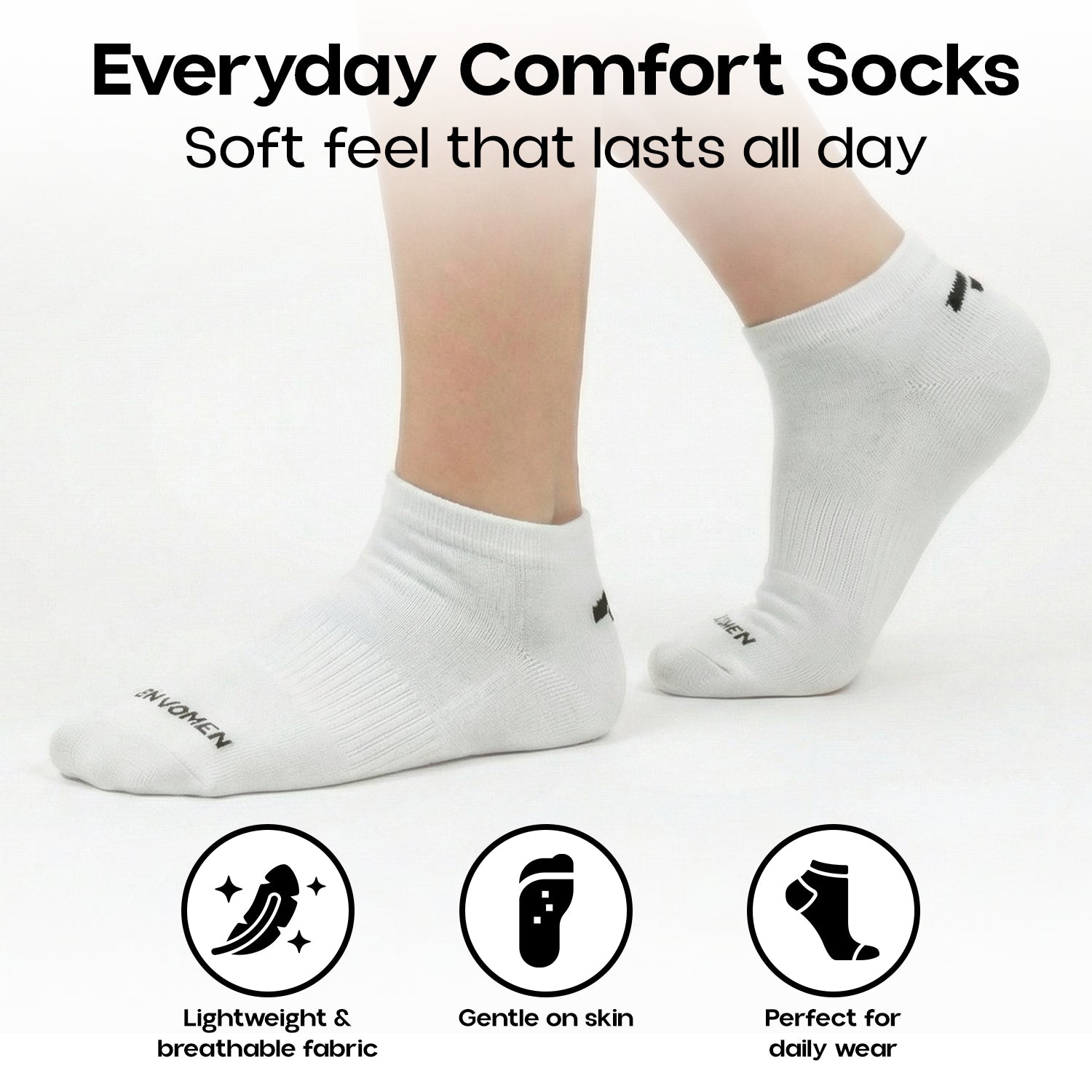 Envomen Sports Terry Socks – White | Breathable | Cushioned Comfort