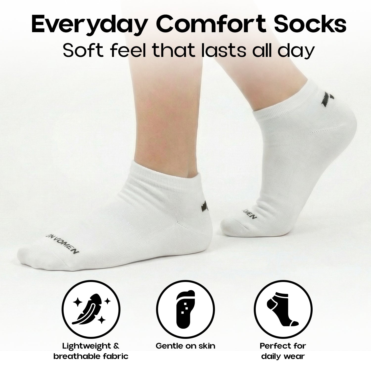Envomen Casual Sneaker Socks – White | Lightweight | Breathable | Everyday Comfort
