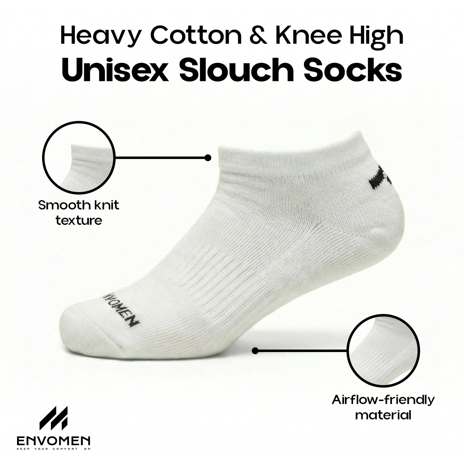 Envomen Sports Terry Socks – White | Breathable | Cushioned Comfort