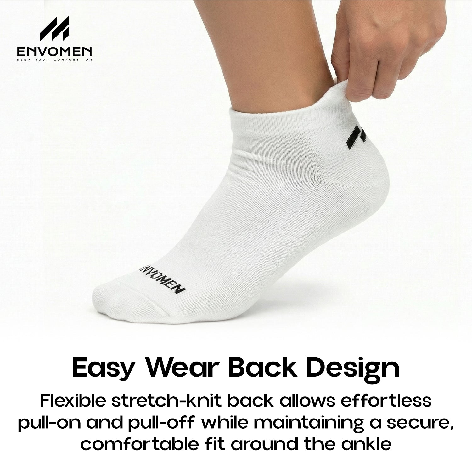 Envomen Casual Ankle Socks – White | Lightweight | Breathable | Everyday Comfort