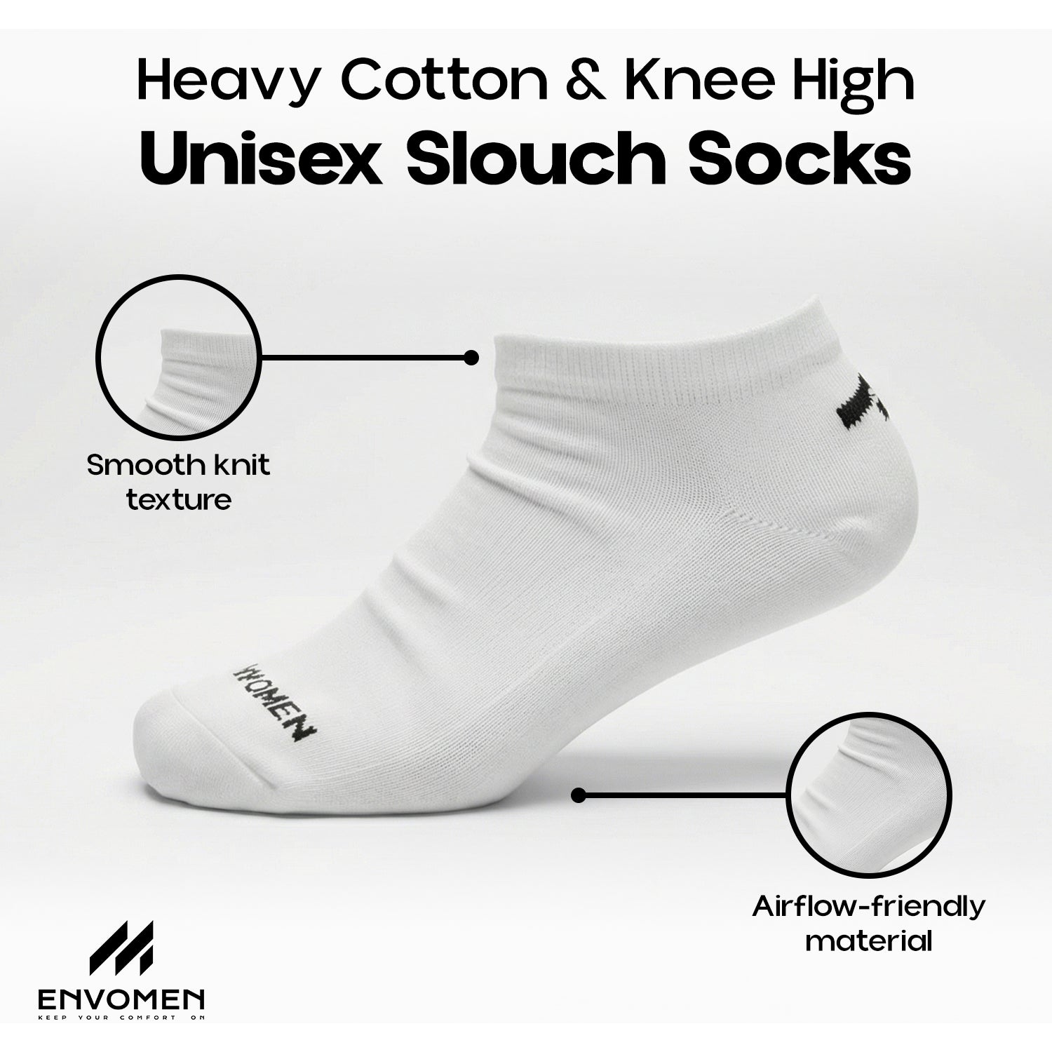 Envomen Casual Sneaker Socks – White | Lightweight | Breathable | Everyday Comfort
