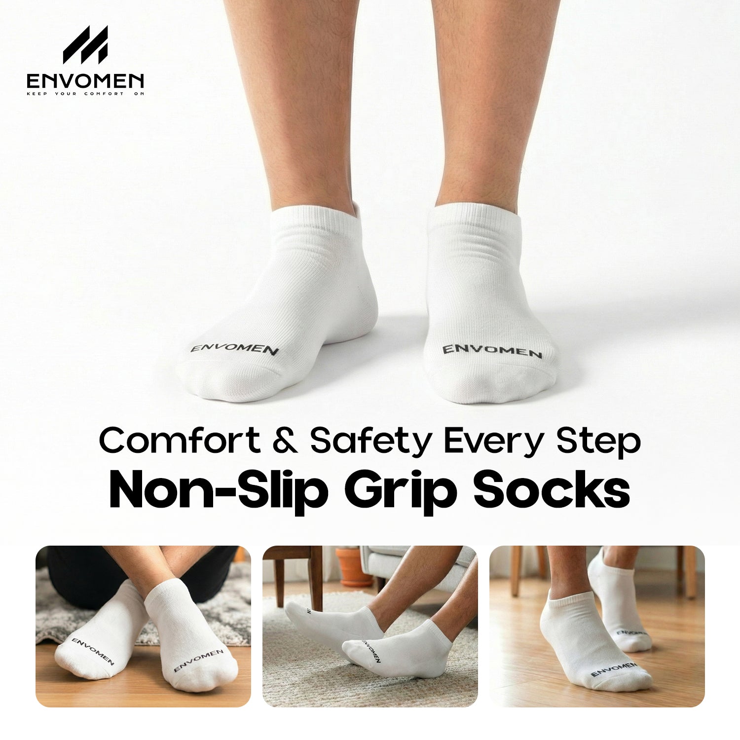 Envomen Casual Sneaker Socks – White | Lightweight | Breathable | Everyday Comfort