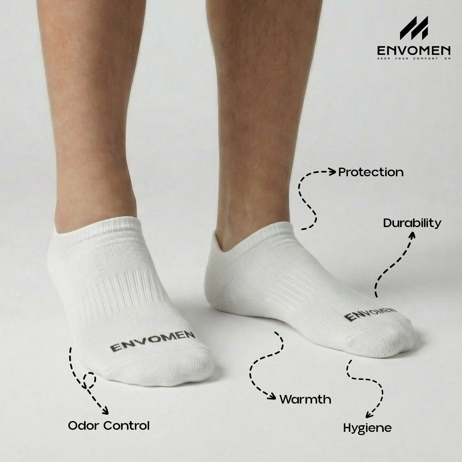 Envomen Sports Terry Socks – White | Breathable | Cushioned Comfort