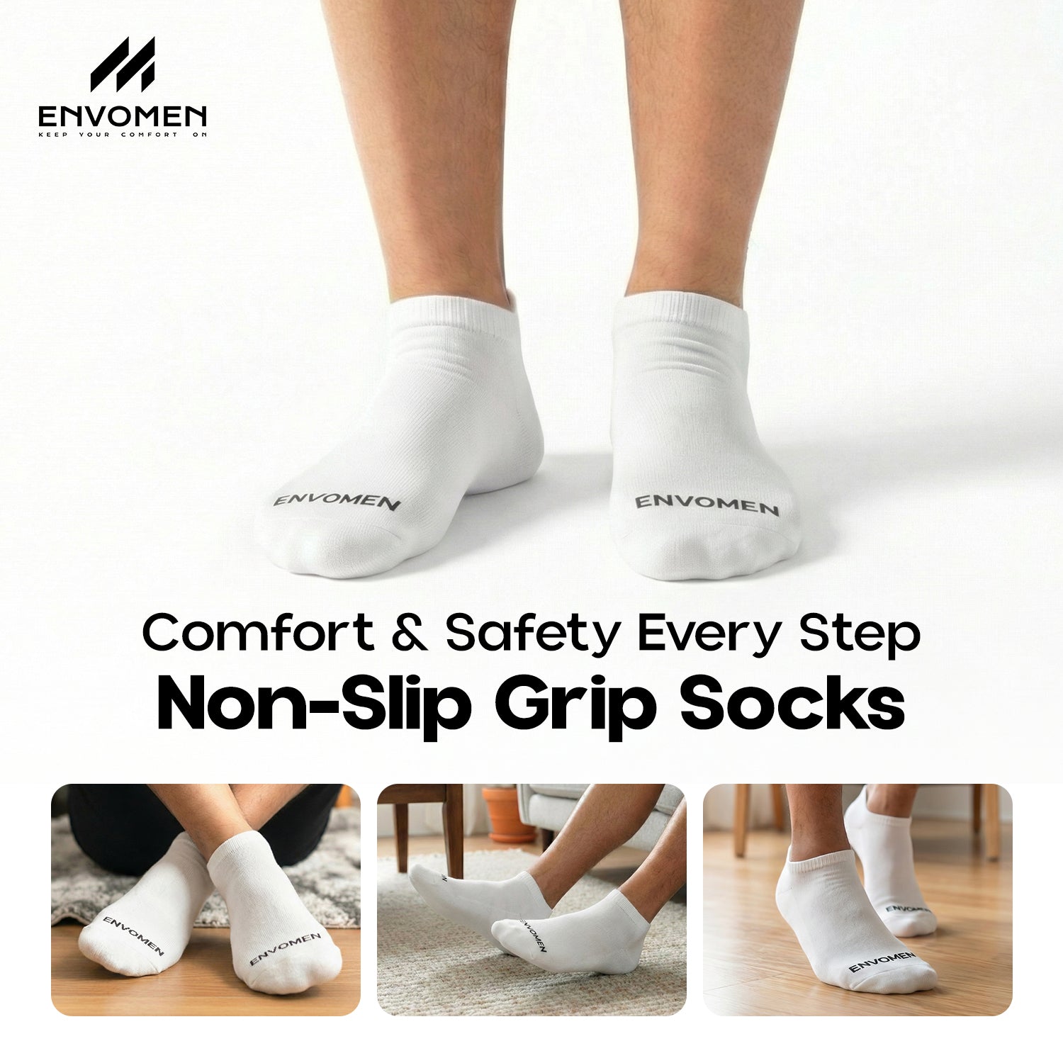 Envomen Casual Ankle Socks – White | Lightweight | Breathable | Everyday Comfort