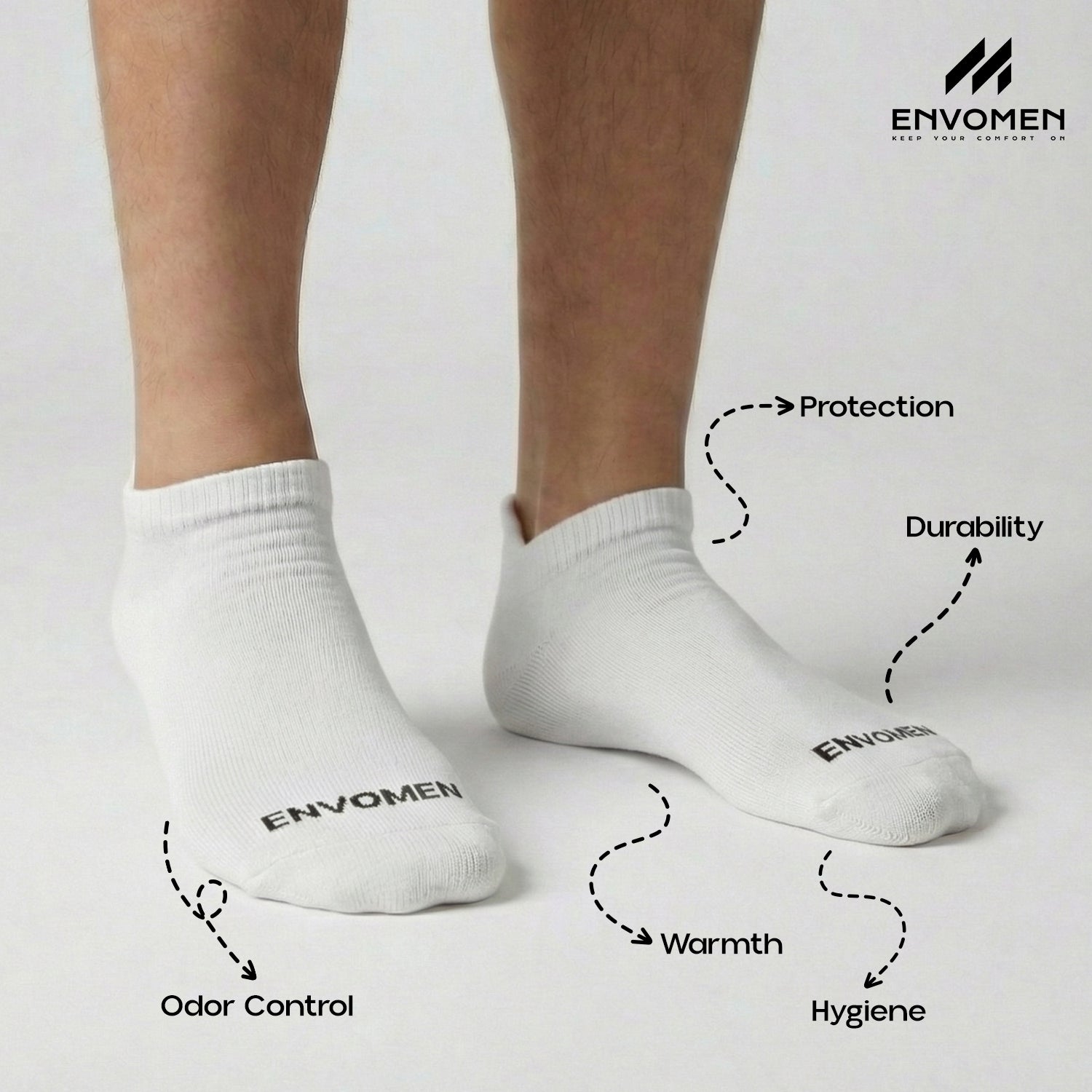 Envomen Casual Ankle Socks – White | Lightweight | Breathable | Everyday Comfort