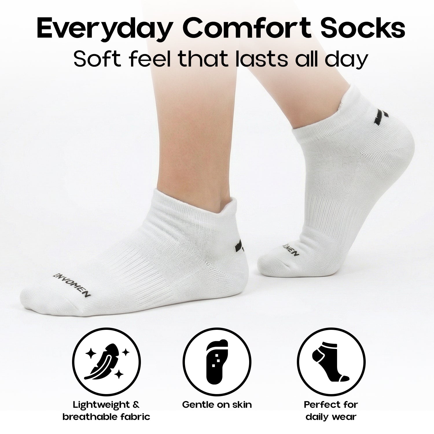 Envomen Sports Ankle Terry Socks – White | Cushioned | Breathable | No-Slip Fit