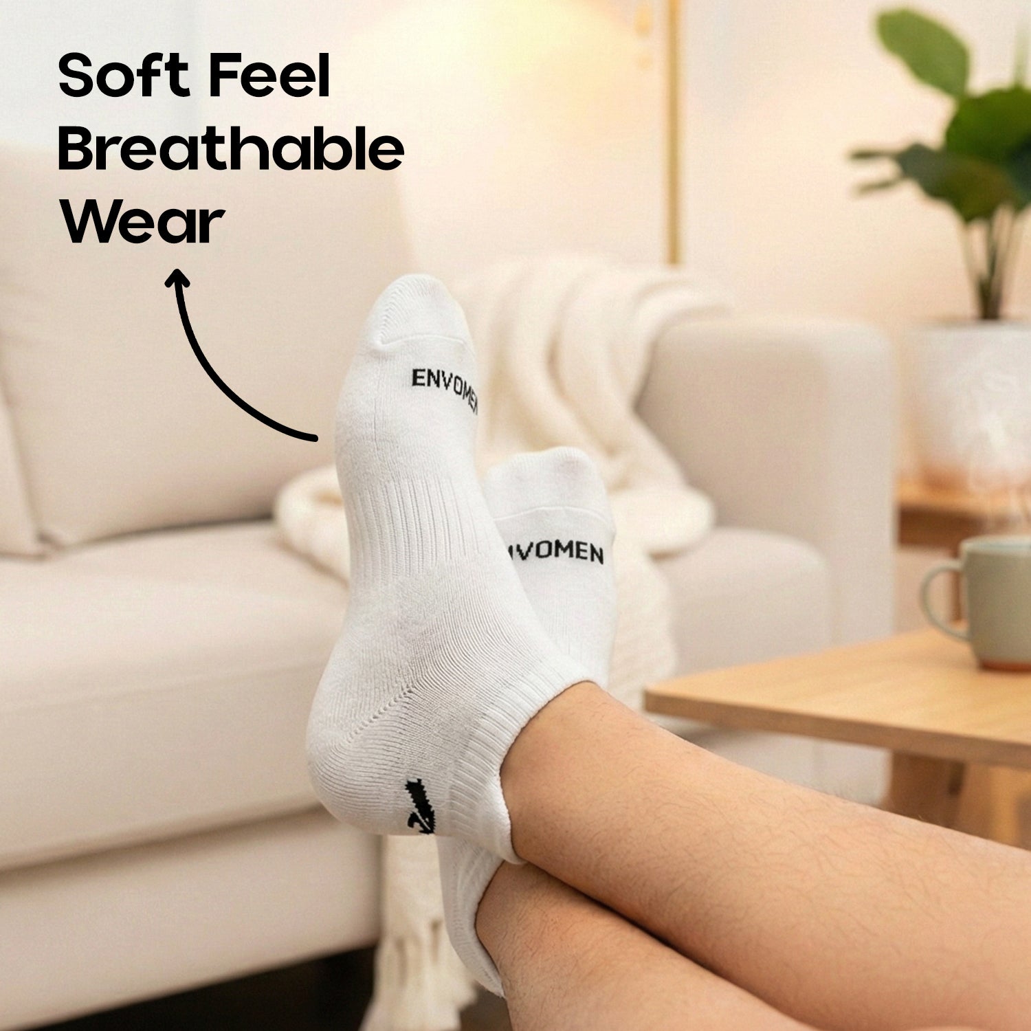 Envomen Sports Ankle Terry Socks – White | Cushioned | Breathable | No-Slip Fit