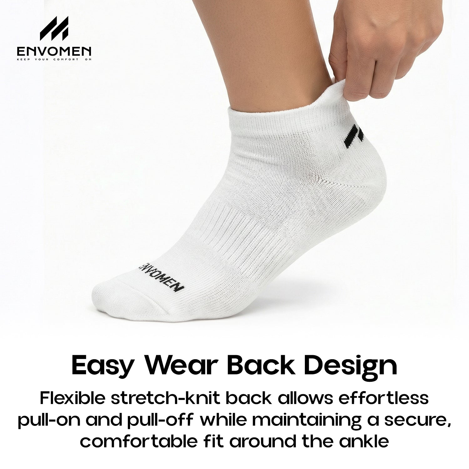 Envomen Sports Ankle Terry Socks – White | Cushioned | Breathable | No-Slip Fit